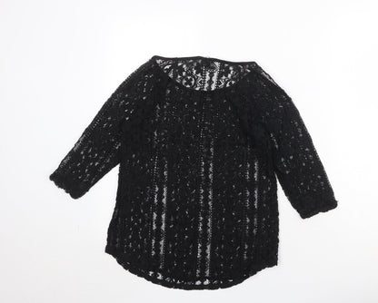Warehouse Womens Black Geometric Polyester Basic Blouse Size 6 Round Neck