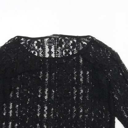 Warehouse Womens Black Geometric Polyester Basic Blouse Size 6 Round Neck