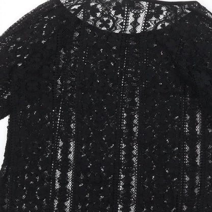 Warehouse Womens Black Geometric Polyester Basic Blouse Size 6 Round Neck