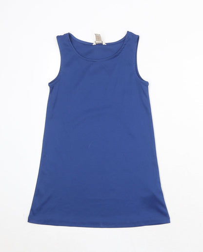 Additional front view of Monsoon girls’ blue polyester basic tank, size 7, years round neck pullover