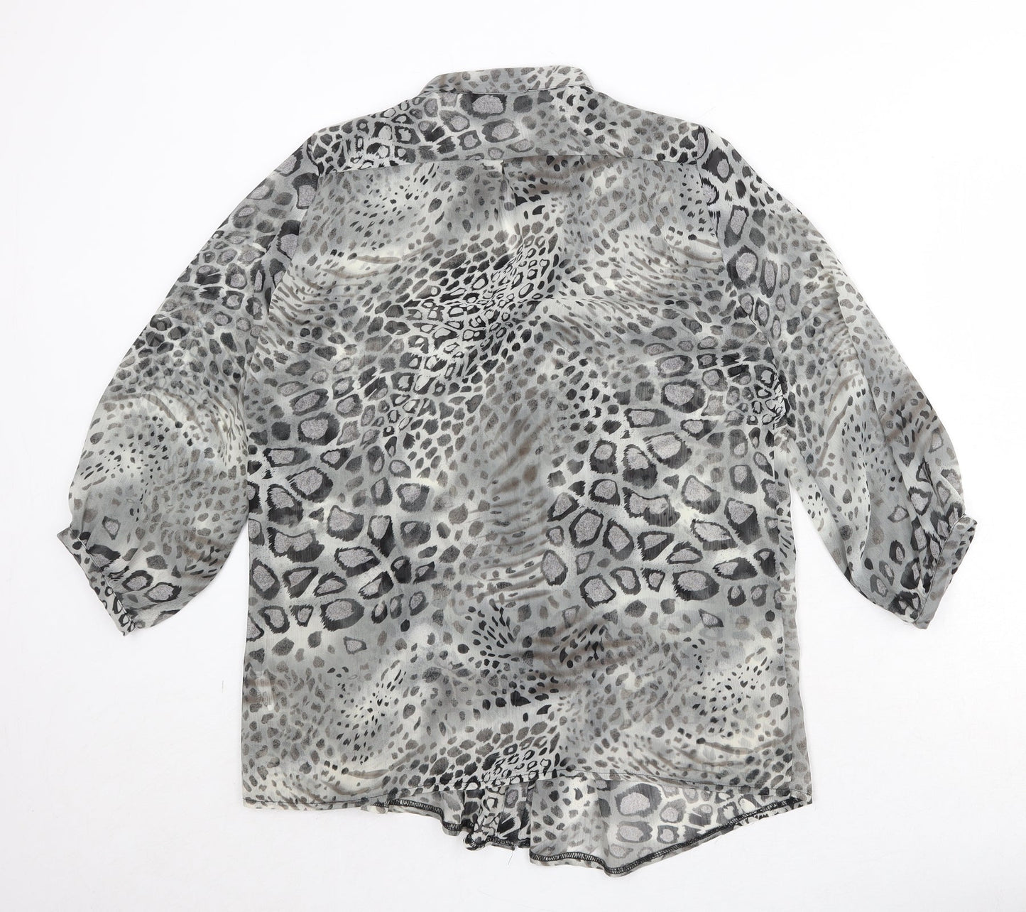 JUST ELEGANCE Womens Grey Animal Print Polyester Basic Button-Up Size 14 Round Neck - Leopard Pattern