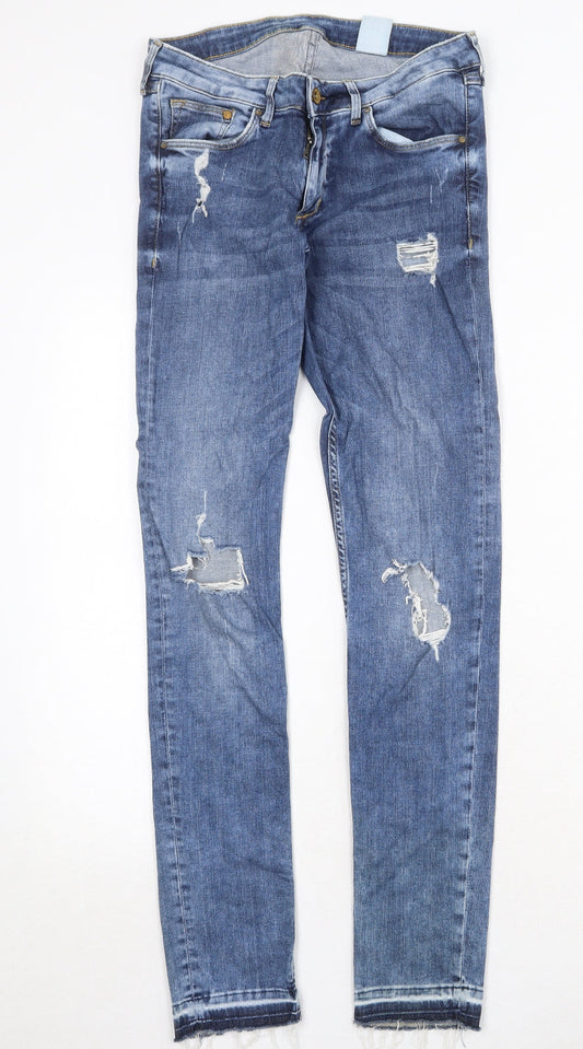 H&M Womens Blue Cotton Straight Jeans Size 31 in Regular Zip