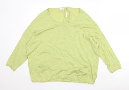 Saskia Womens Green Round Neck Cotton Pullover Jumper Size XL