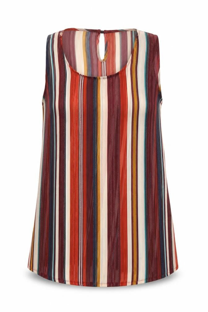 Cameo Rose Womens Multicoloured Striped Polyester Basic Tank Size 12 Round Neck