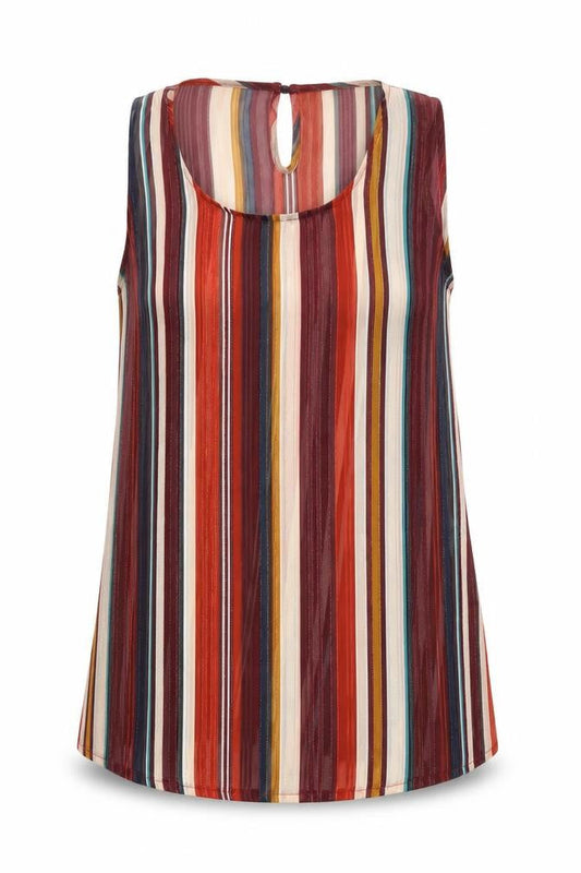 Cameo Rose Womens Multicoloured Striped Polyester Basic Tank Size 12 Round Neck