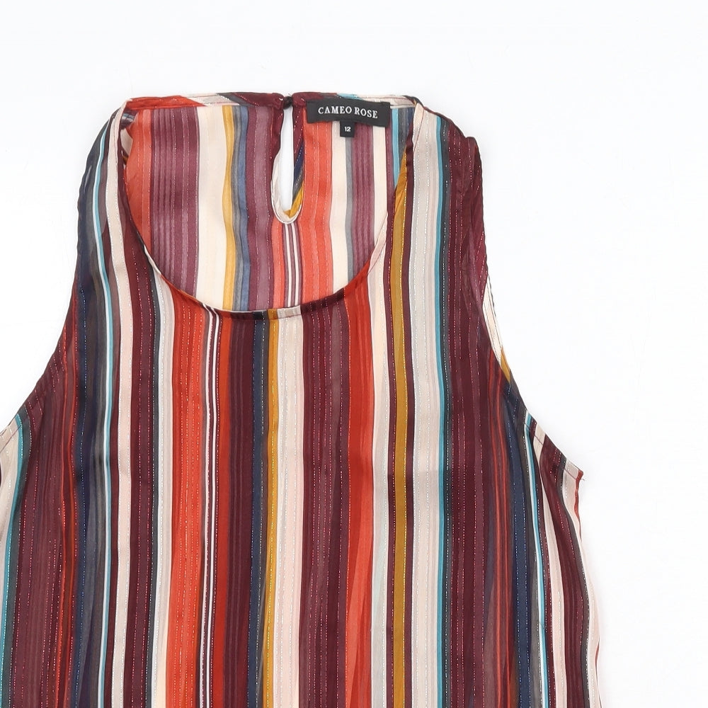 Cameo Rose Womens Multicoloured Striped Polyester Basic Tank Size 12 Round Neck