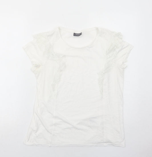 Yessica Womens White Polyamide Basic T-Shirt Size M Round Neck