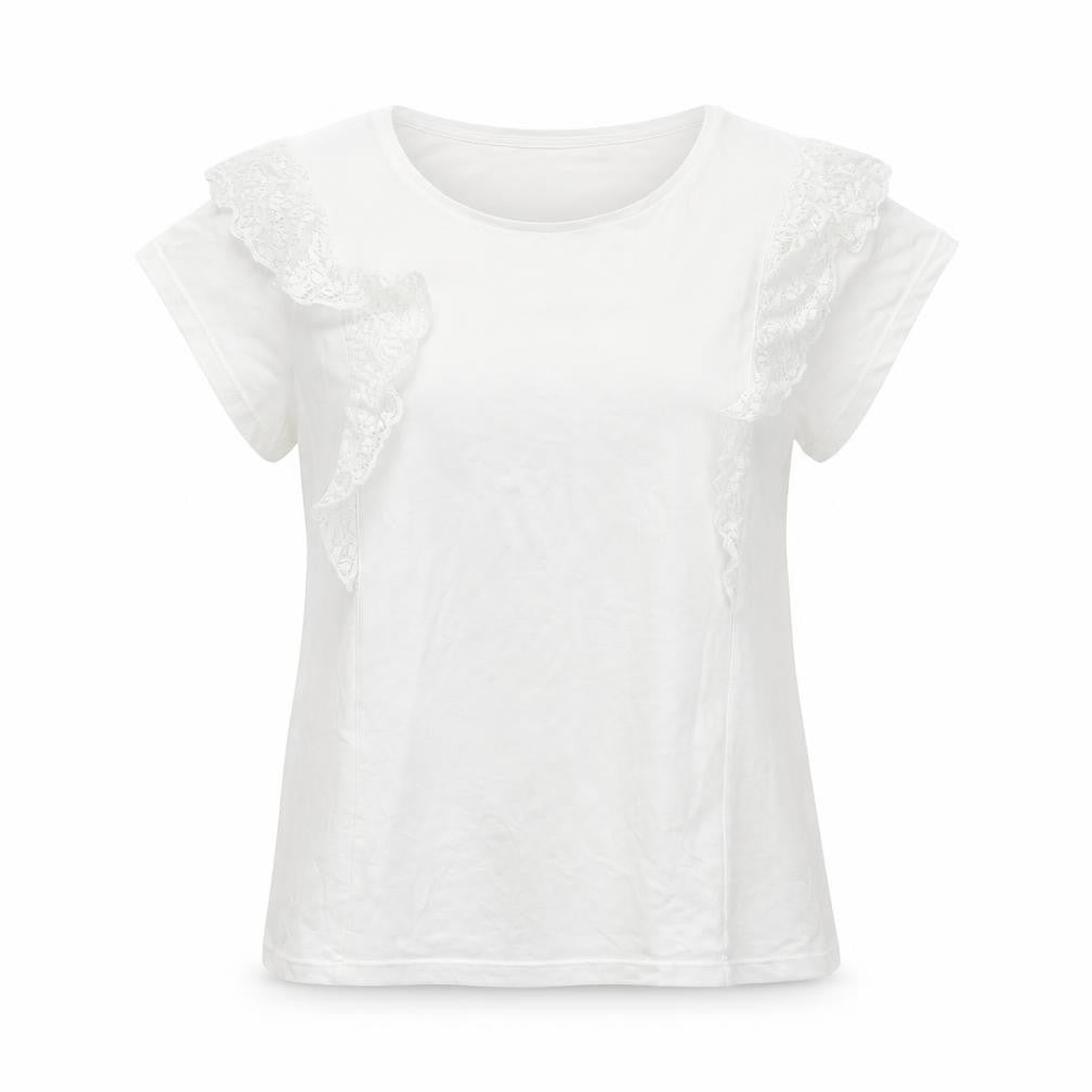 Yessica Womens White Polyamide Basic T-Shirt Size M Round Neck