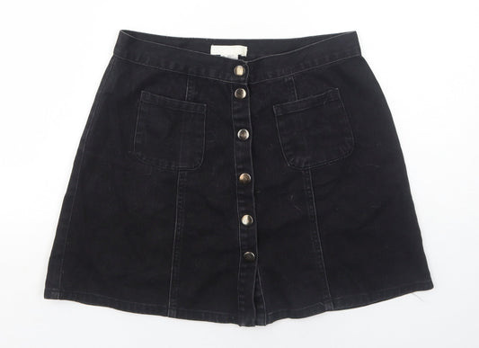 Cooperative Womens Black Cotton A-Line Skirt Size M Snap