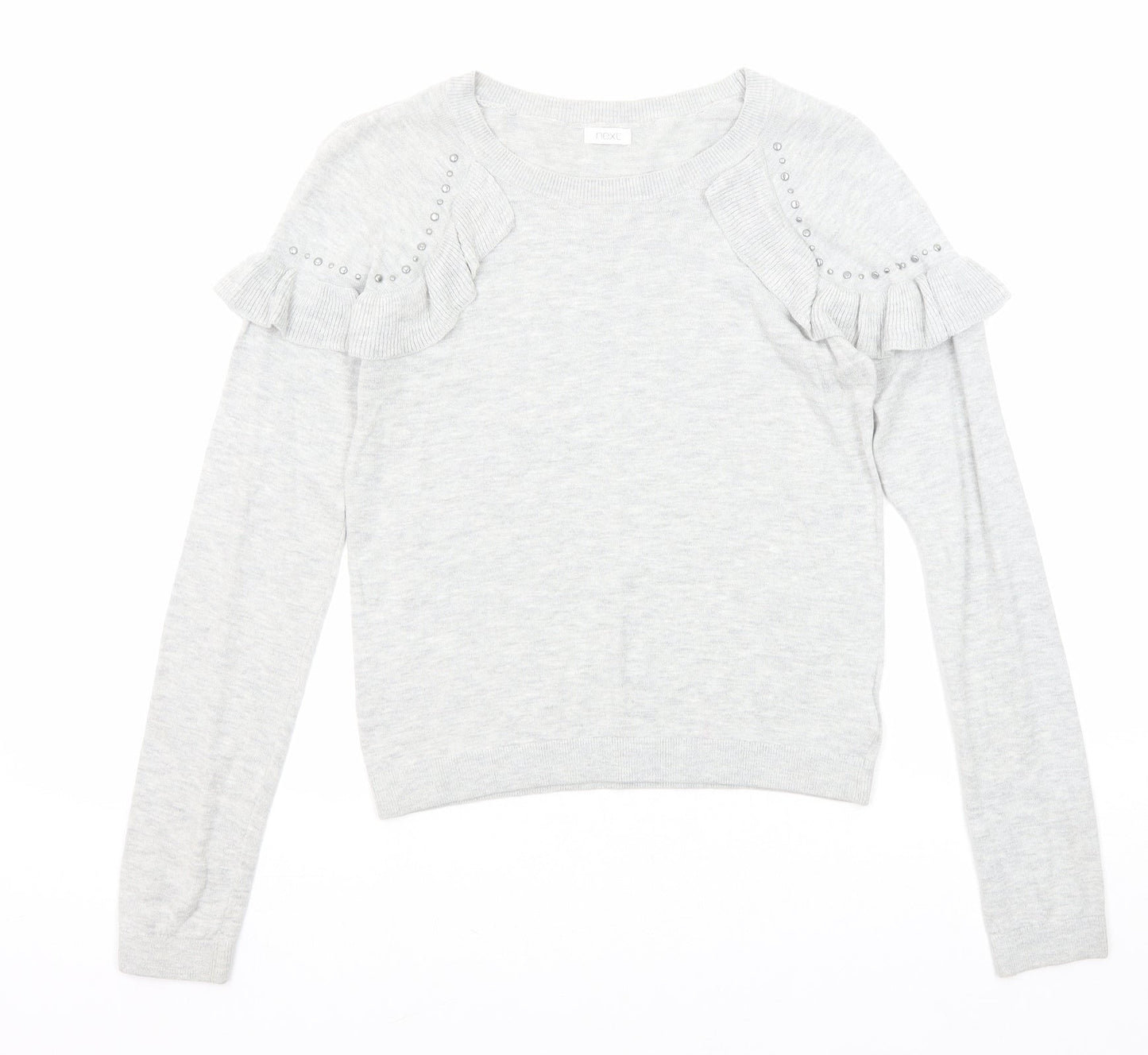 NEXT Girls Grey Round Neck Cotton Pullover Jumper Size 12 Years Pullover