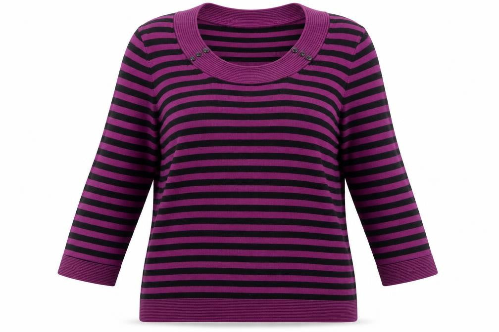 Precis Womens Purple Scoop Neck Striped Viscose Pullover Jumper Size L