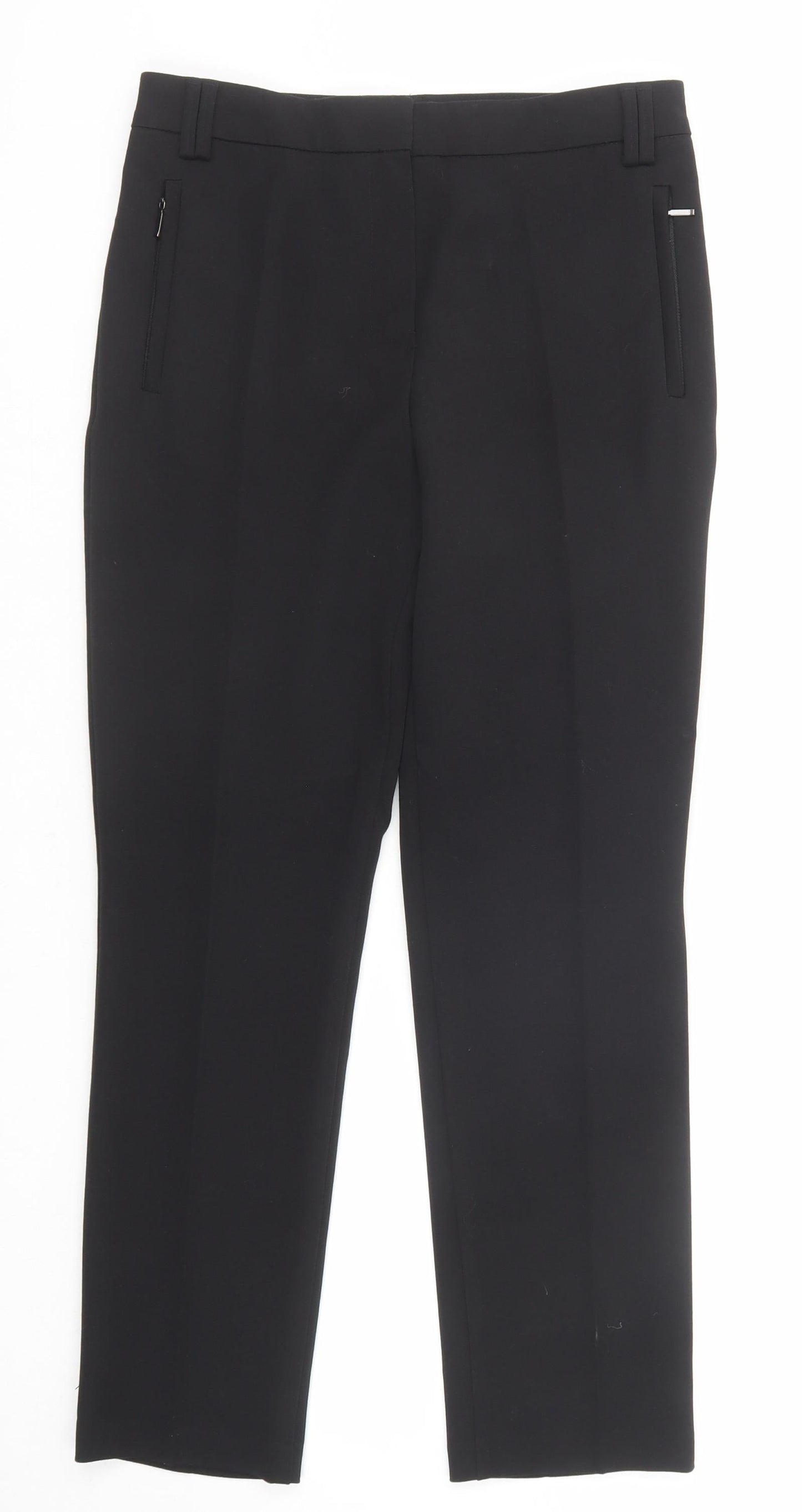 Marks and Spencer Womens Black Polyester Trousers Size 8 Regular Zip