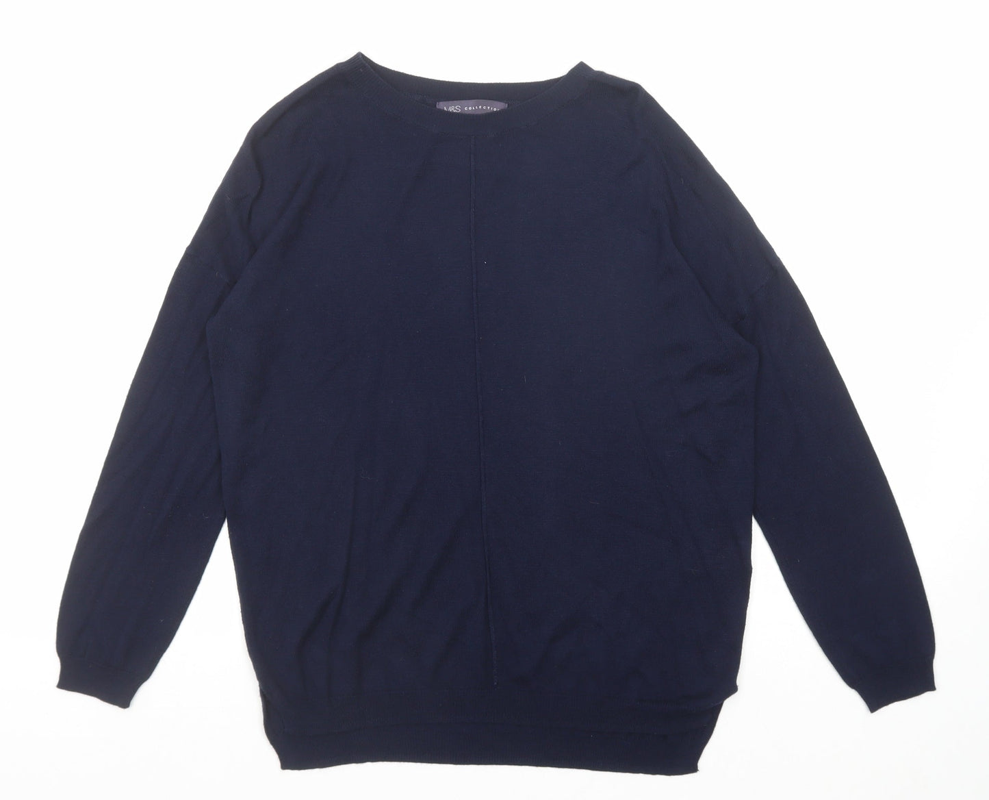 Marks and Spencer Womens Blue Round Neck Acrylic Pullover Jumper Size M