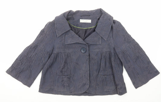 Edina Ronay Womens Blue Geometric Jacket Size 12 Button