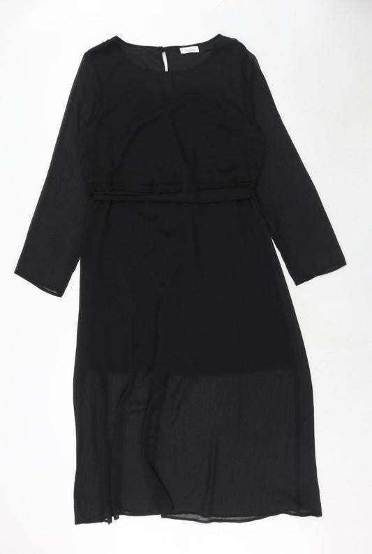 Yessica Womens Black Polyester Trapeze & Swing Size 14 Round Neck Button