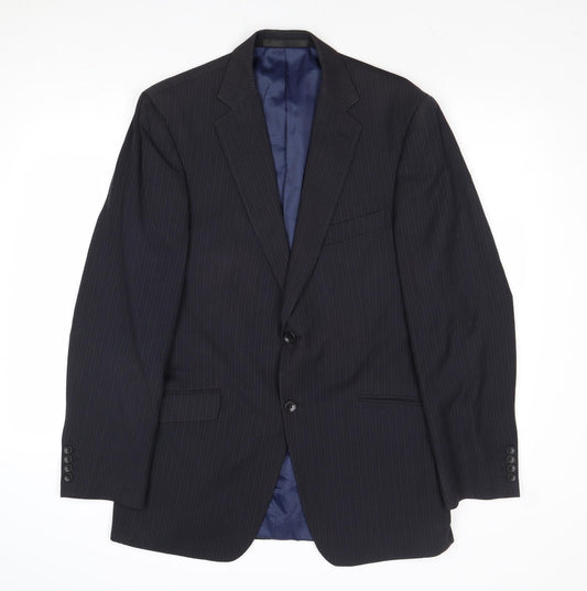 Marks and Spencer Mens Blue Striped Polyester Jacket Suit Jacket Size 40 Regular