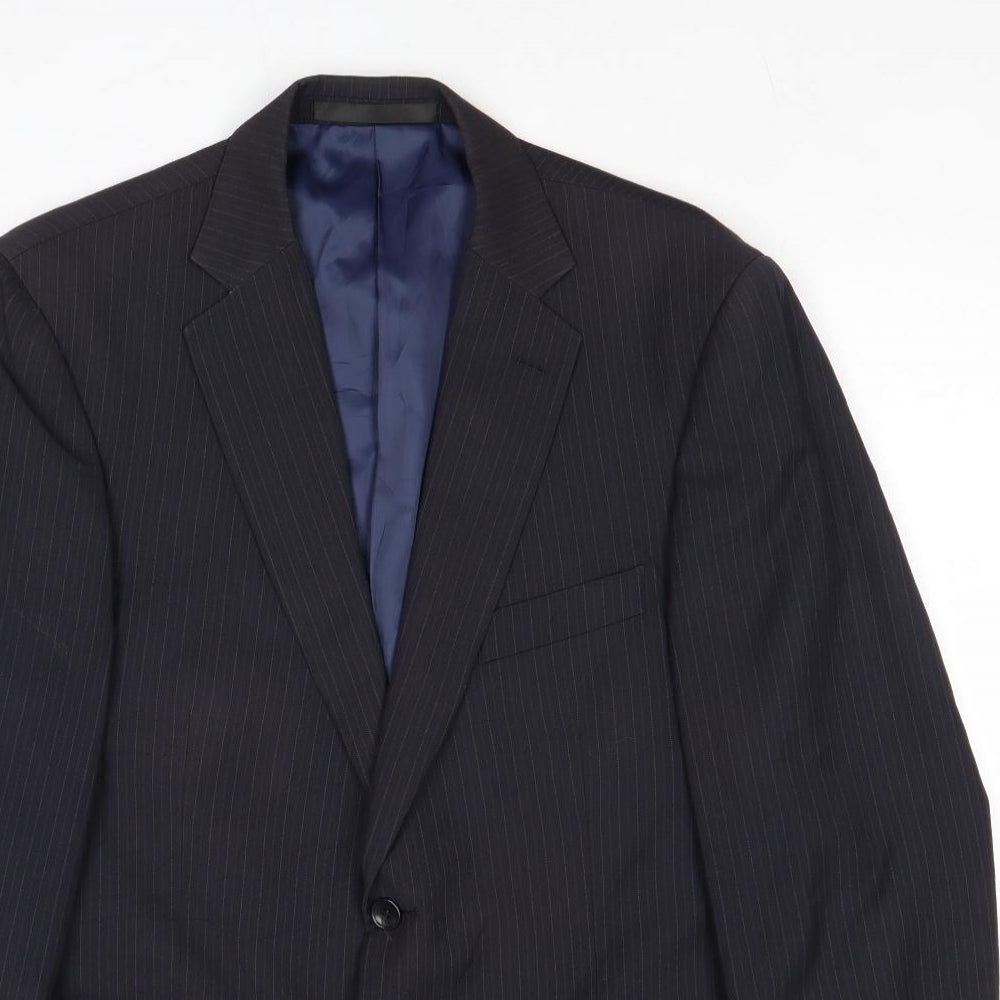 Marks and Spencer Mens Blue Striped Polyester Jacket Suit Jacket Size 40 Regular