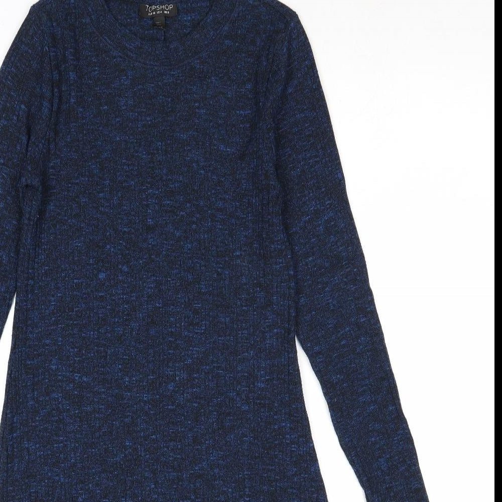 Topshop Womens Blue Polyester Jumper Dress Size 8 Round Neck Pullover