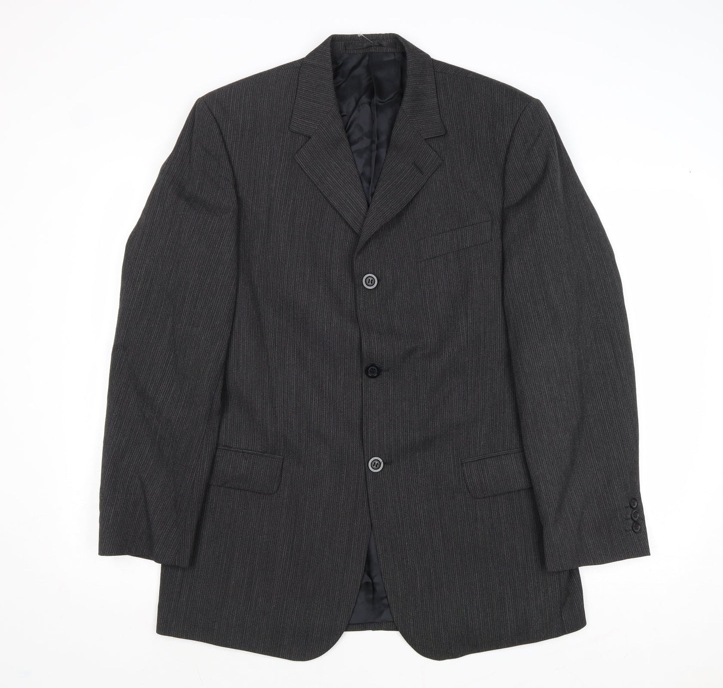 Tom English Mens Grey Striped Polyester Jacket Suit Jacket Size 40 Regular
