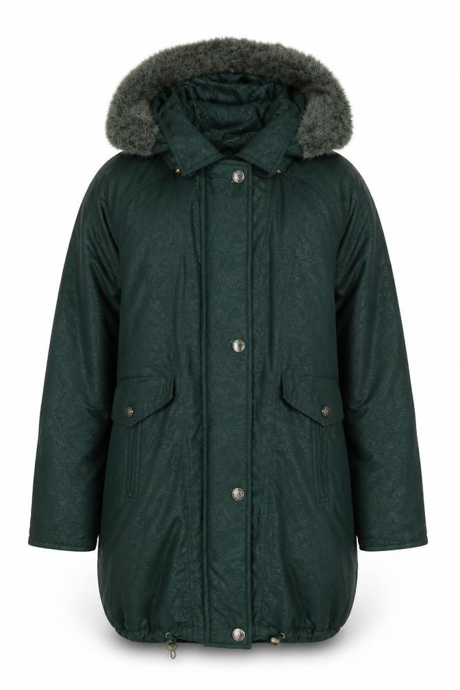 Klass Womens Green Geometric Parka Coat Size S Zip