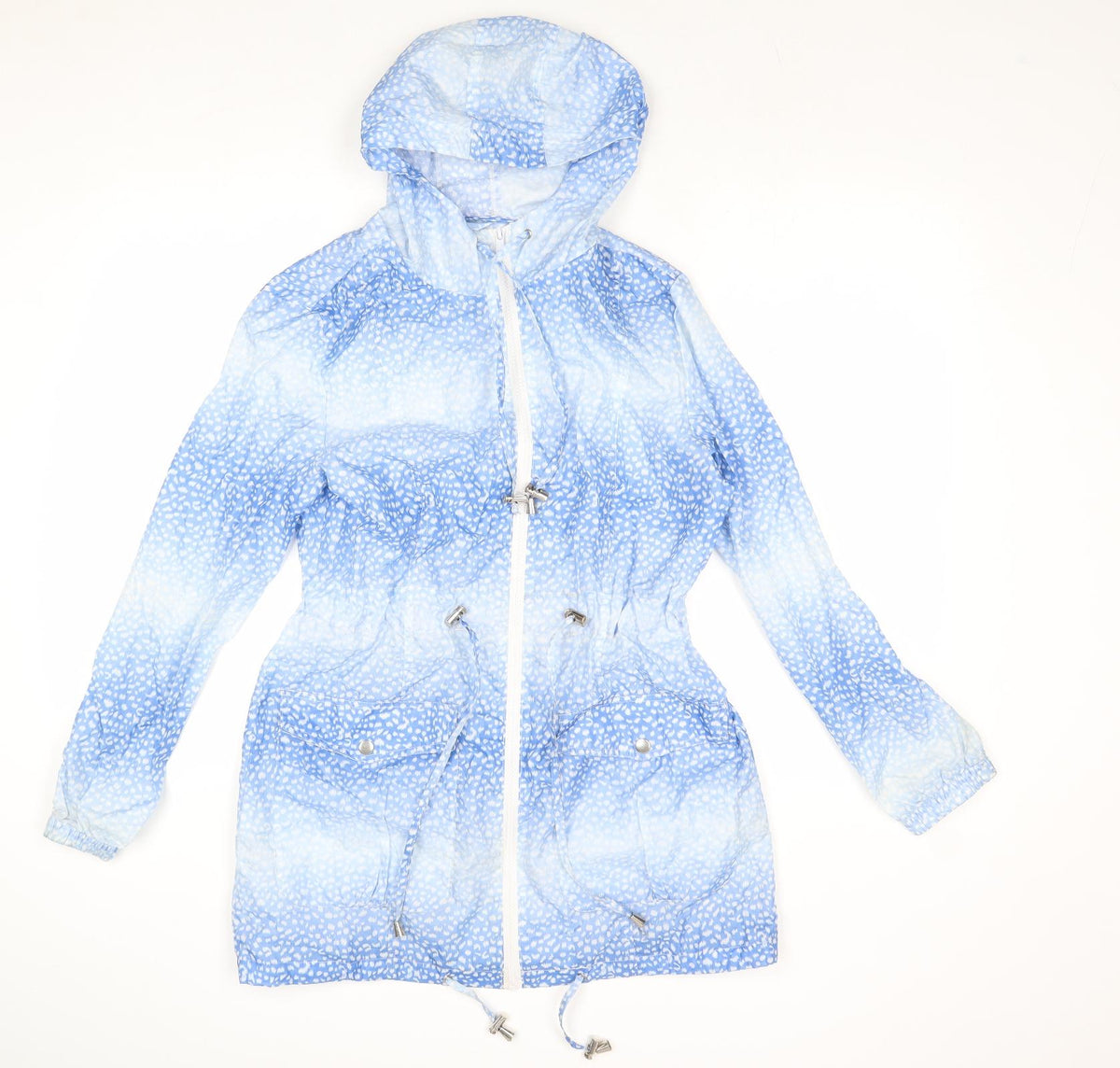 Love Label Womens Blue Geometric Rain Coat Coat Size 8 Zip
