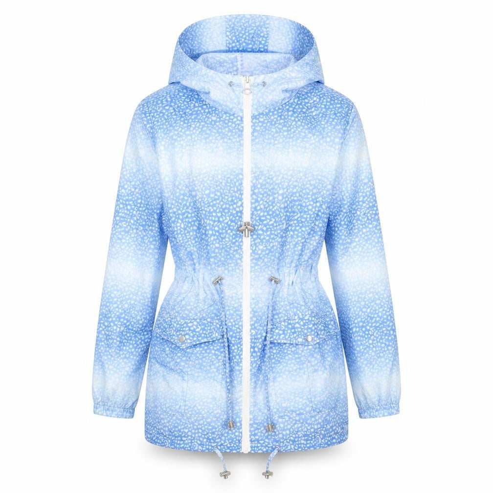 Love Label Womens Blue Geometric Rain Coat Coat Size 8 Zip