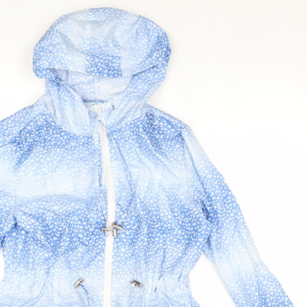 Love Label Womens Blue Geometric Rain Coat Coat Size 8 Zip
