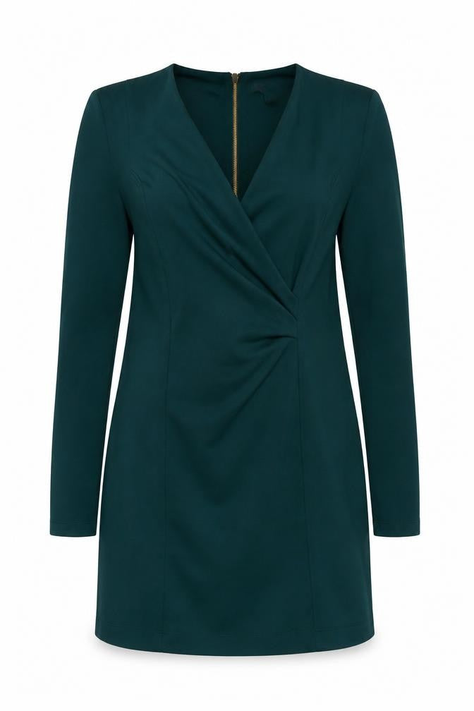 Love 21 Womens Green Polyester A-Line Size M V-Neck Zip