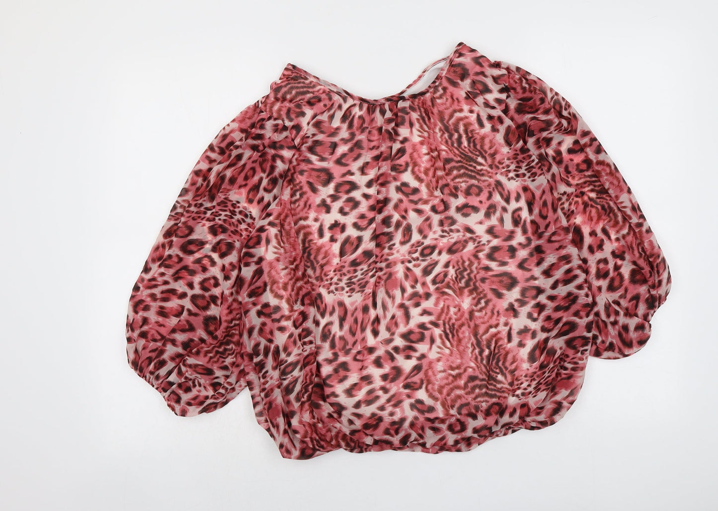Firenza Womens Pink Animal Print Polyester Basic Blouse Size S Round Neck - Leopard Pattern