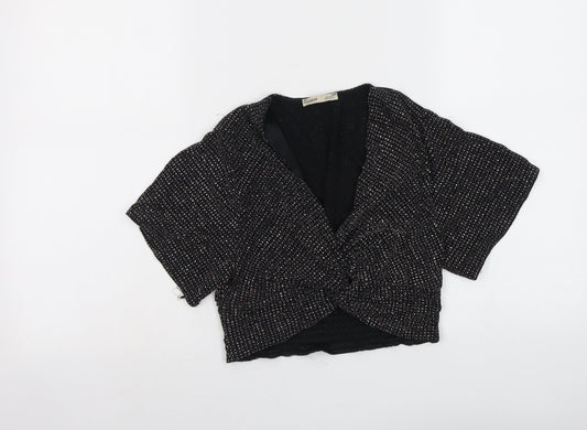 Zara Womens Black Polyester Cropped Blouse Size M V-Neck