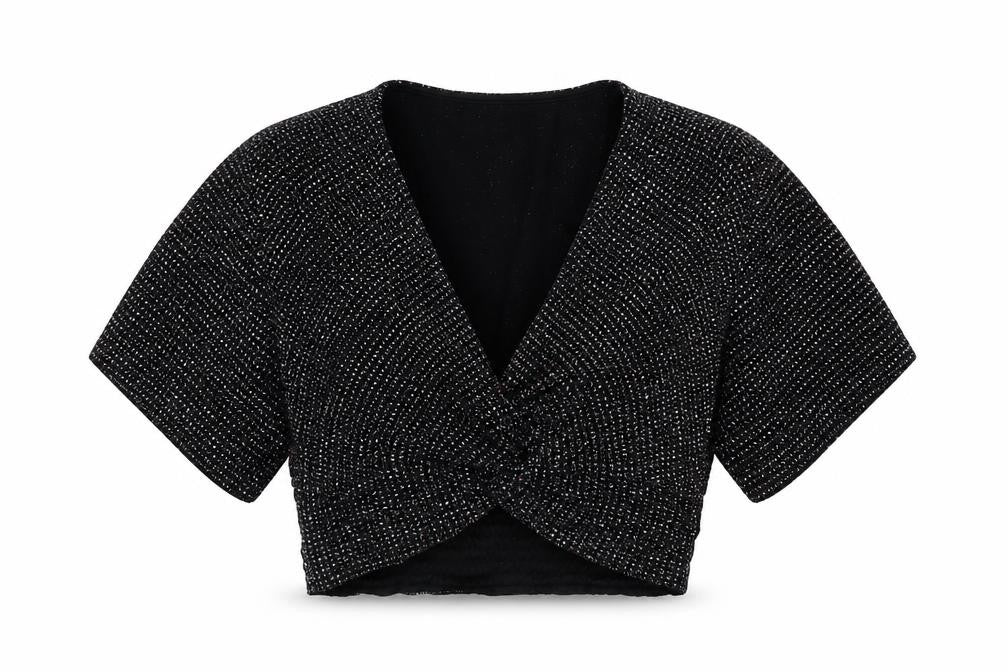 Zara Womens Black Polyester Cropped Blouse Size M V-Neck