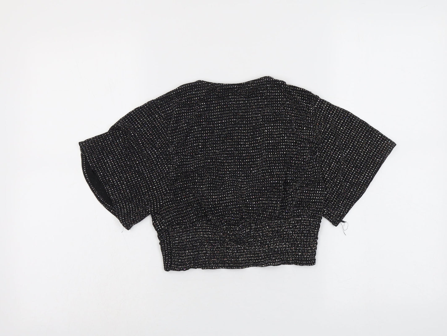 Zara Womens Black Polyester Cropped Blouse Size M V-Neck