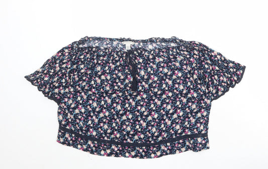 American Eagle Outfitters Womens Blue Geometric Viscose Basic Blouse Size S Boat Neck