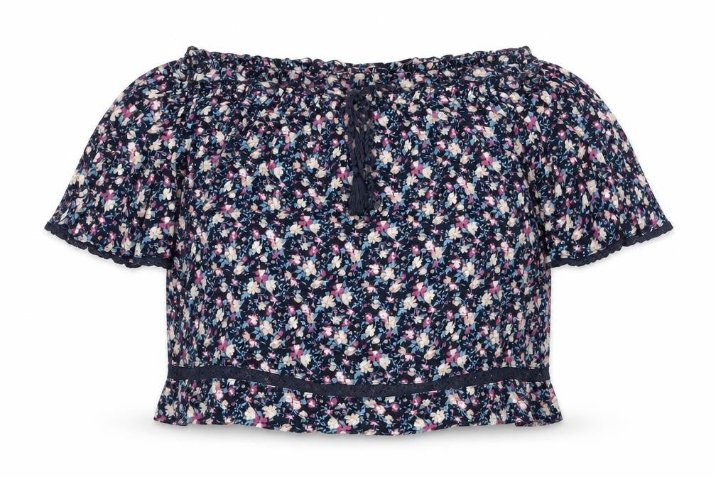 American Eagle Outfitters Womens Blue Geometric Viscose Basic Blouse Size S Boat Neck
