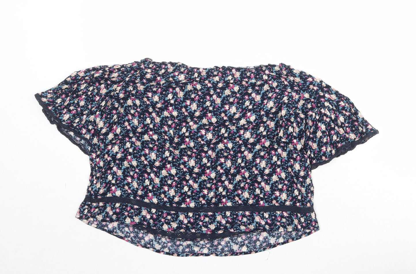 American Eagle Outfitters Womens Blue Geometric Viscose Basic Blouse Size S Boat Neck