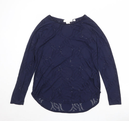 H&M Womens Blue Round Neck Geometric Polyester Pullover Jumper Size M