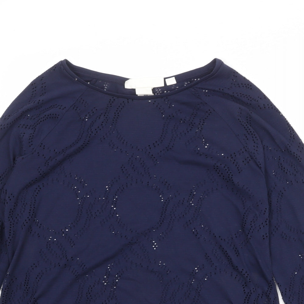 H&M Womens Blue Round Neck Geometric Polyester Pullover Jumper Size M
