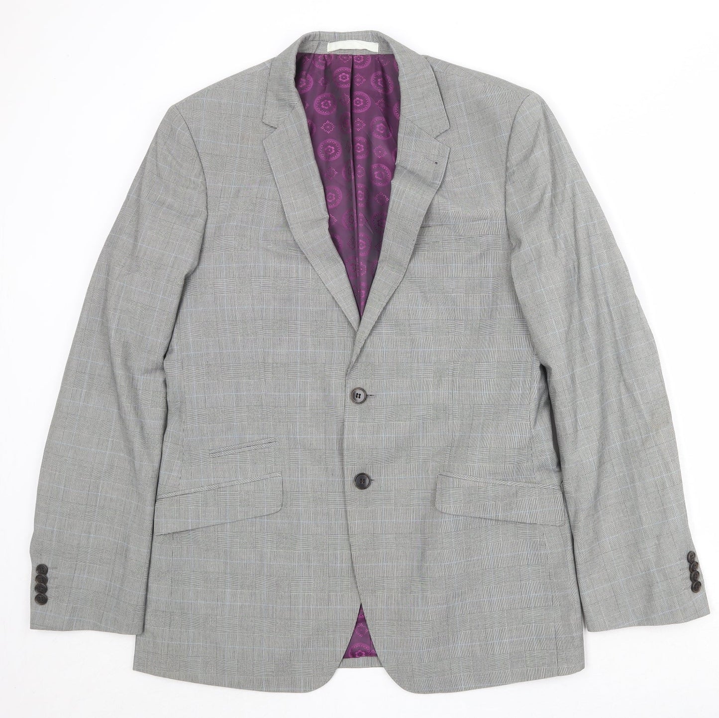 Burton Mens Grey Plaid Polyester Jacket Suit Jacket Size 40 Regular