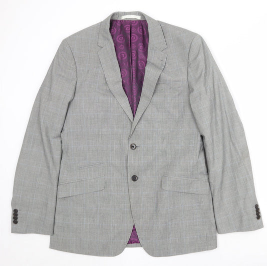 Burton Mens Grey Plaid Polyester Jacket Suit Jacket Size 40 Regular