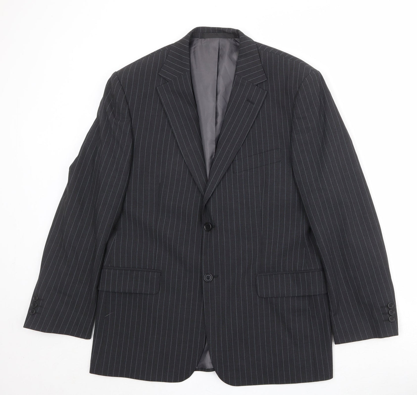 Marks and Spencer Mens Black Striped Polyester Jacket Suit Jacket Size 40 Regular