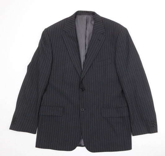 Marks and Spencer Mens Black Striped Polyester Jacket Suit Jacket Size 40 Regular