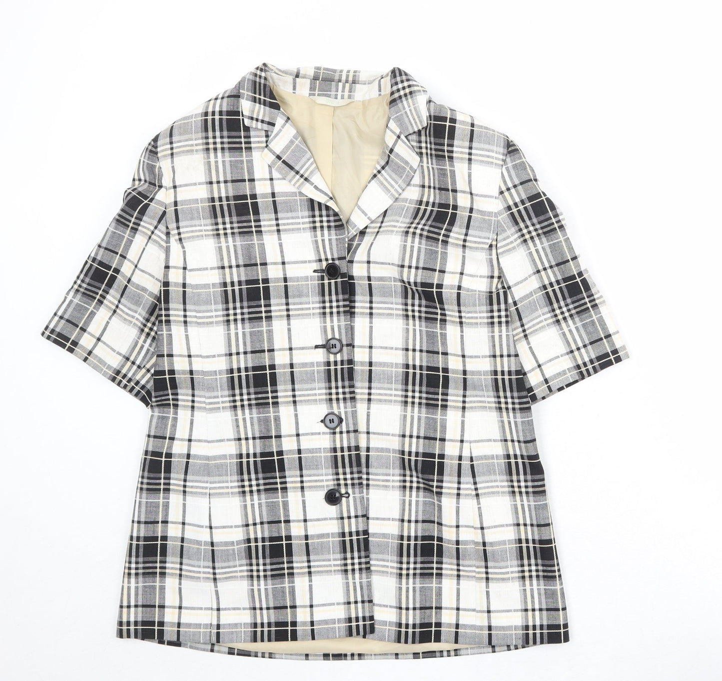 Marks and Spencer Womens White Plaid Polyester Jacket Blazer Size 14