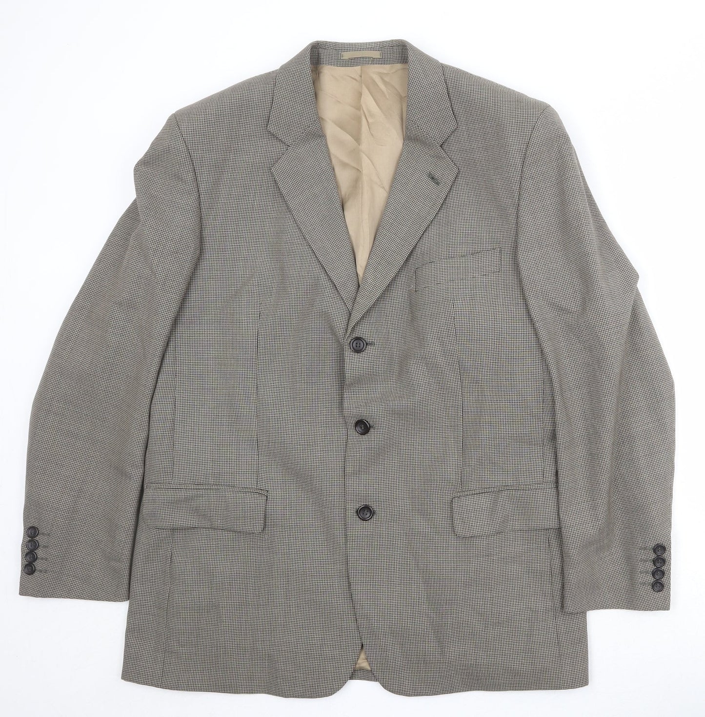 Brook Taverner Mens Beige Geometric Wool Jacket Suit Jacket Size 42 Regular
