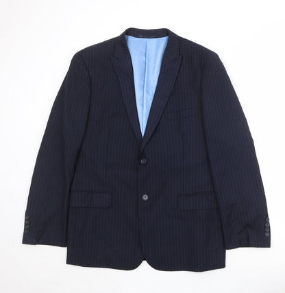 Additional front view of French Connection men’s blue striped polyester jacket suit jacket, size 42, regular
