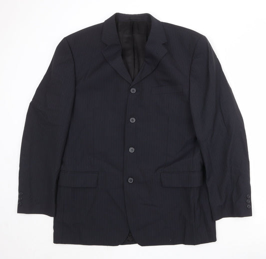 NEXT Mens Black Striped Wool Jacket Suit Jacket Size 42 Regular