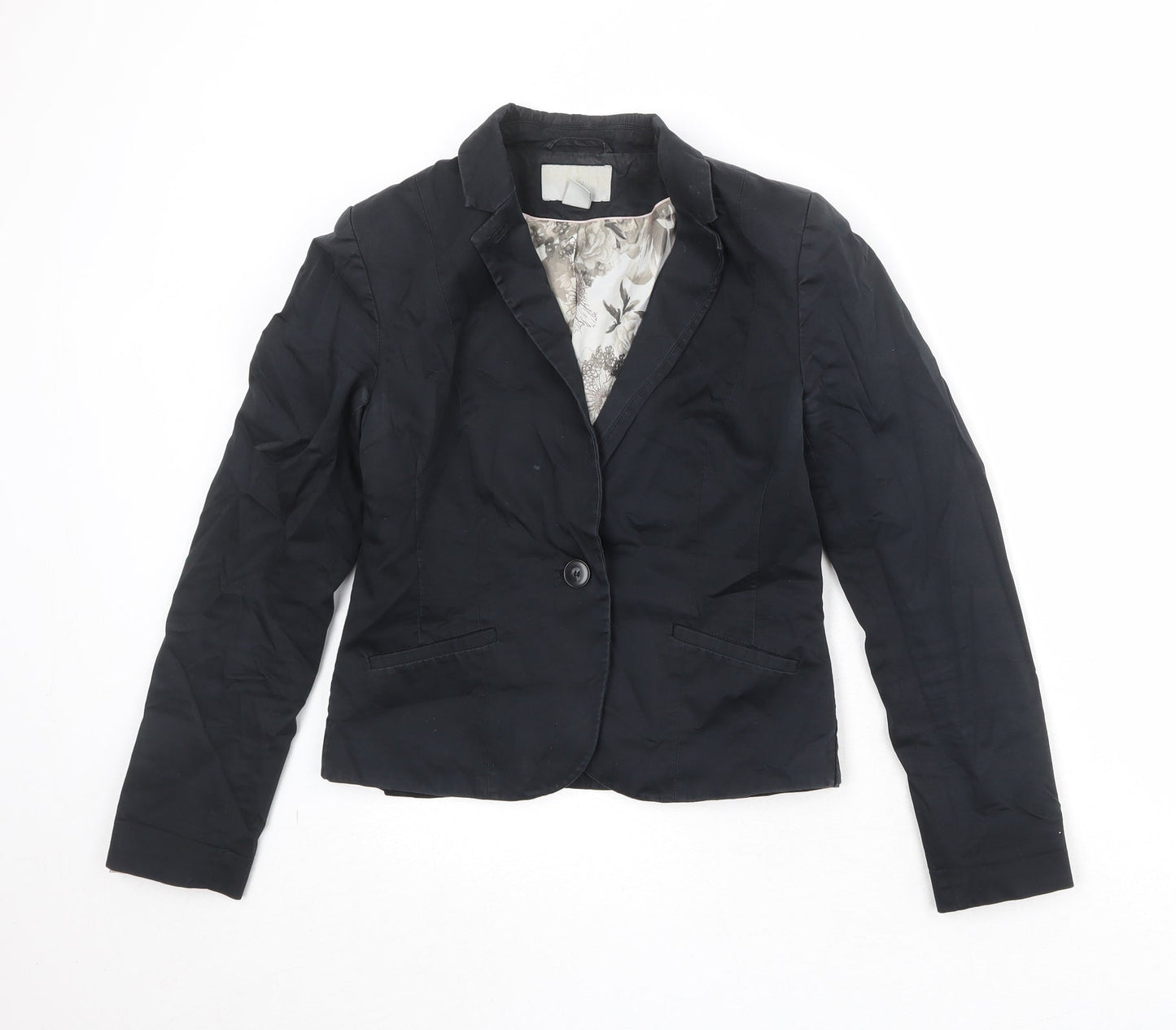 H&M Womens Black Polyester Jacket Blazer Size 14