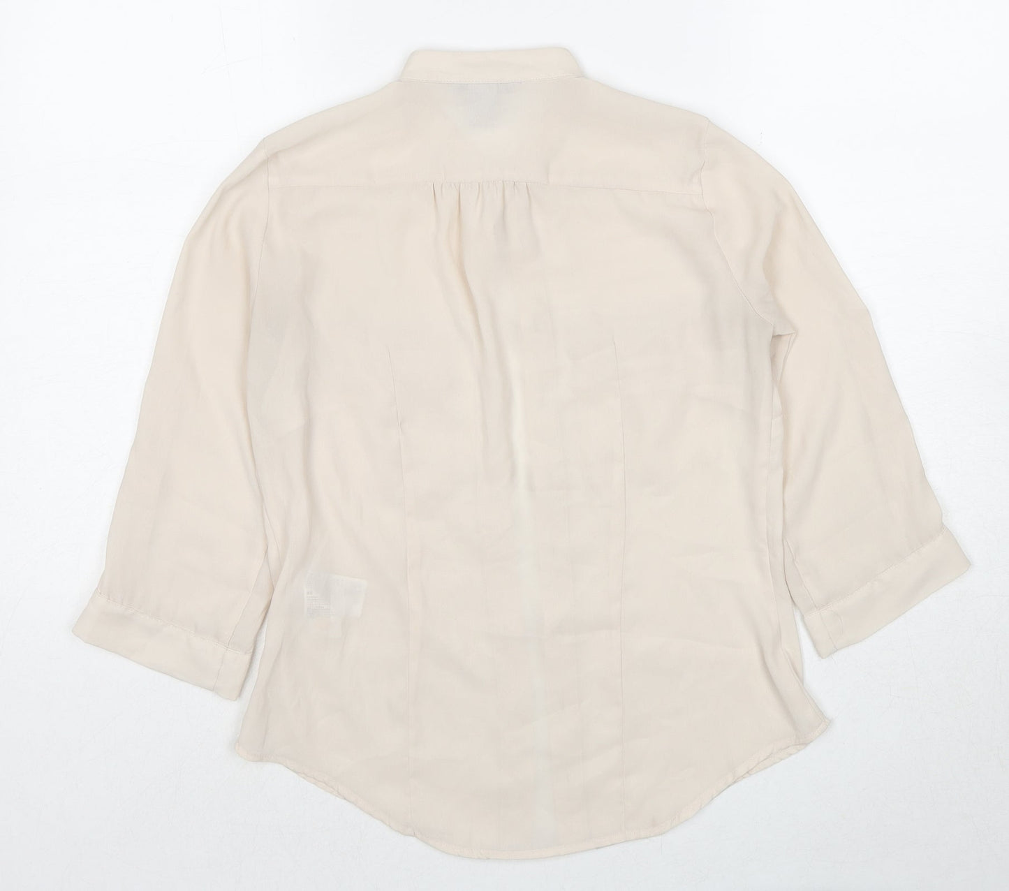 H&M Womens Beige Polyester Basic Button-Up Size 4 Round Neck