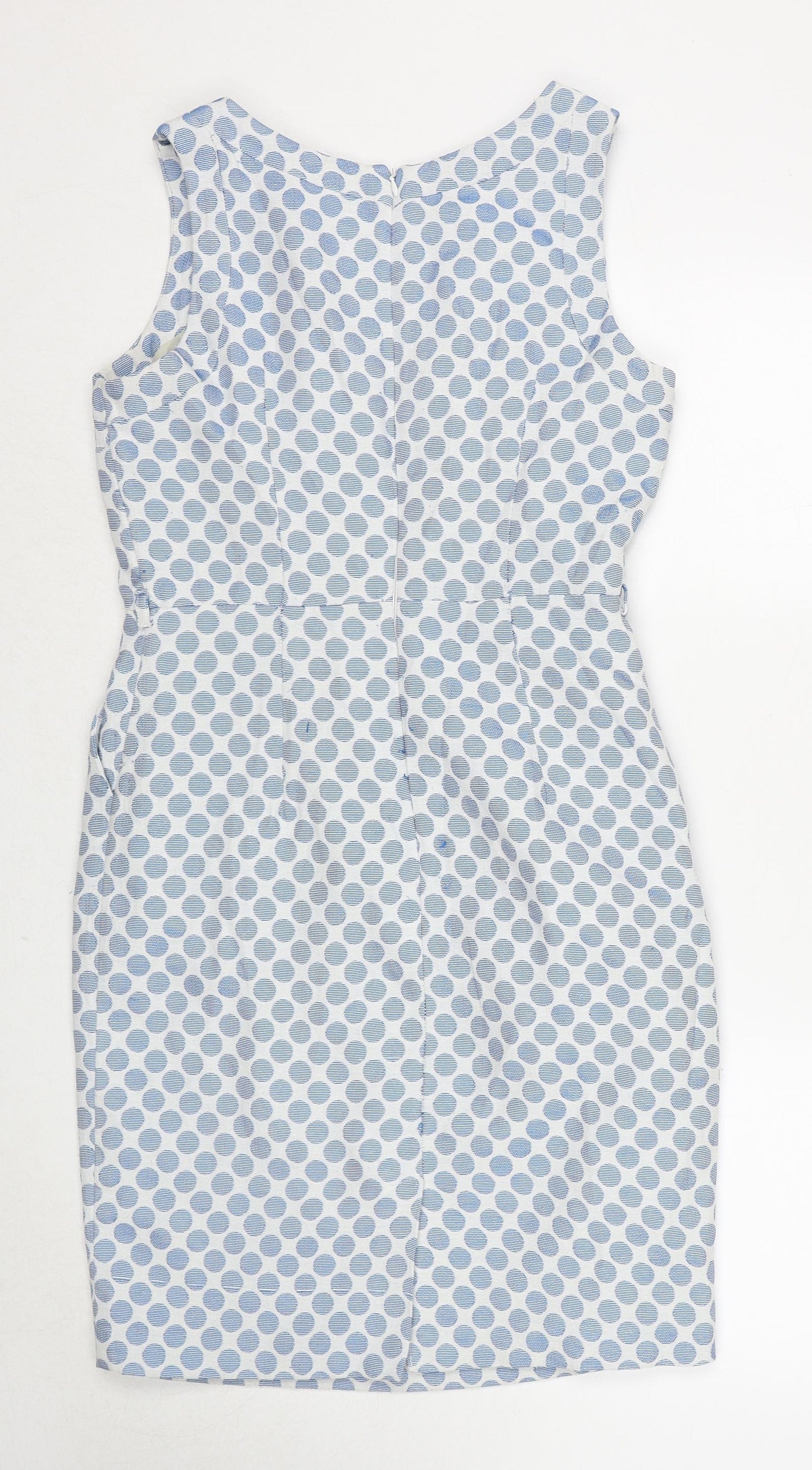 Principles Womens Blue Polka Dot Polyester A-Line Size 12 Round Neck Zip