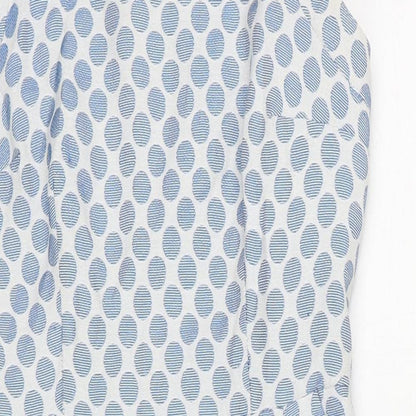 Close-up detail of Principles women’s blue polka dot polyester a-line, size UK 12, round neck zip