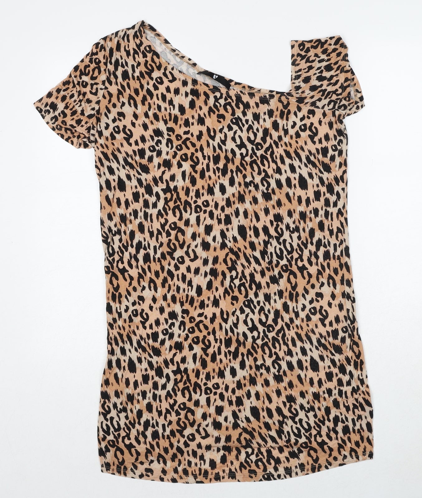 Very Womens Brown Animal Print Viscose Basic Blouse Size 8 Off the Shoulder - Asymmetric Neckline
